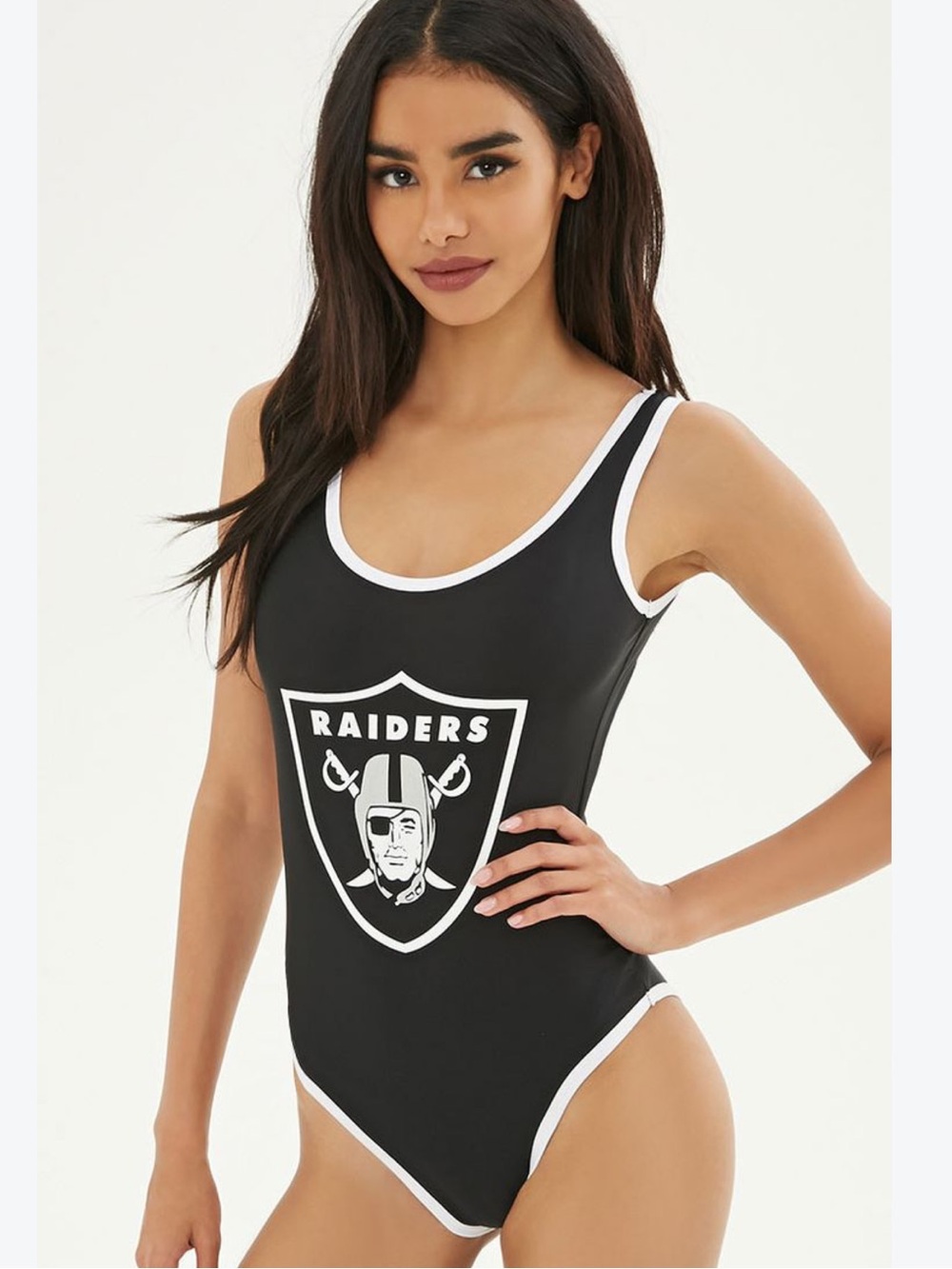 NFL Raiders Black Scoop Neck Bodysuit with White Trim